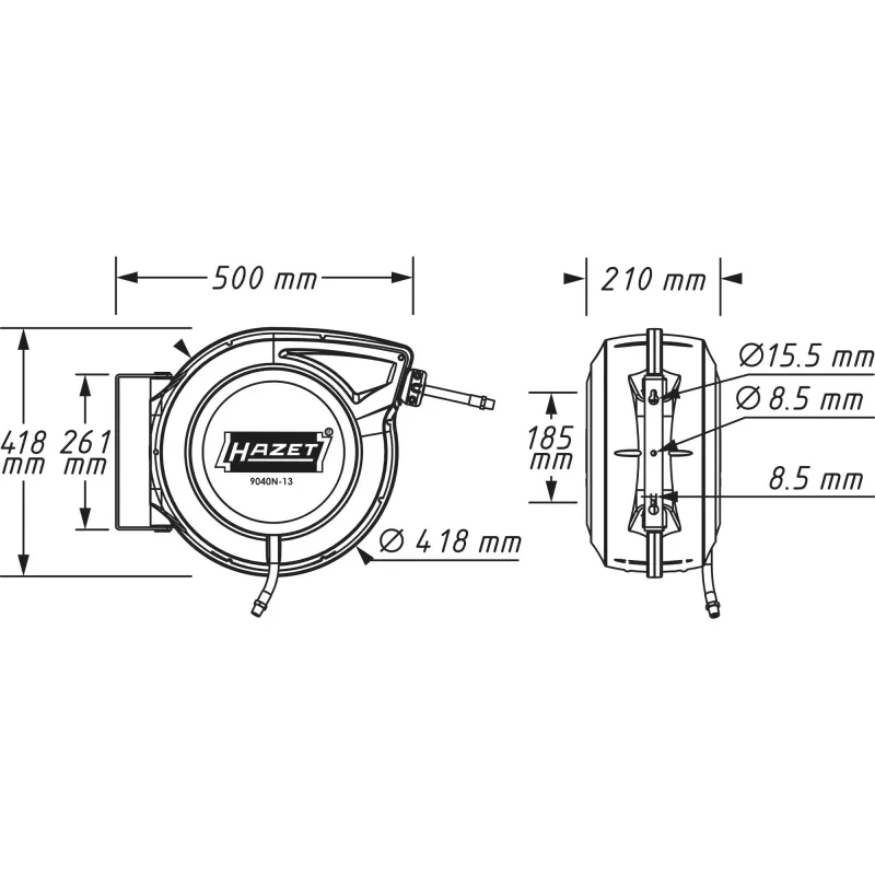 HAZET 9040N-13 - enrollador de manguera de pared - automático - funcional - negro - azul - plástico - polímero - montaje en pared