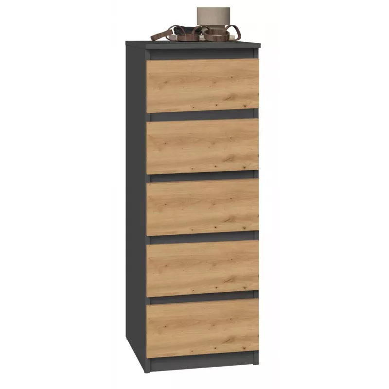 Cómoda Top e Shop W5 ANT/ART, 5 cajones, antracita/roble, tablero de partículas