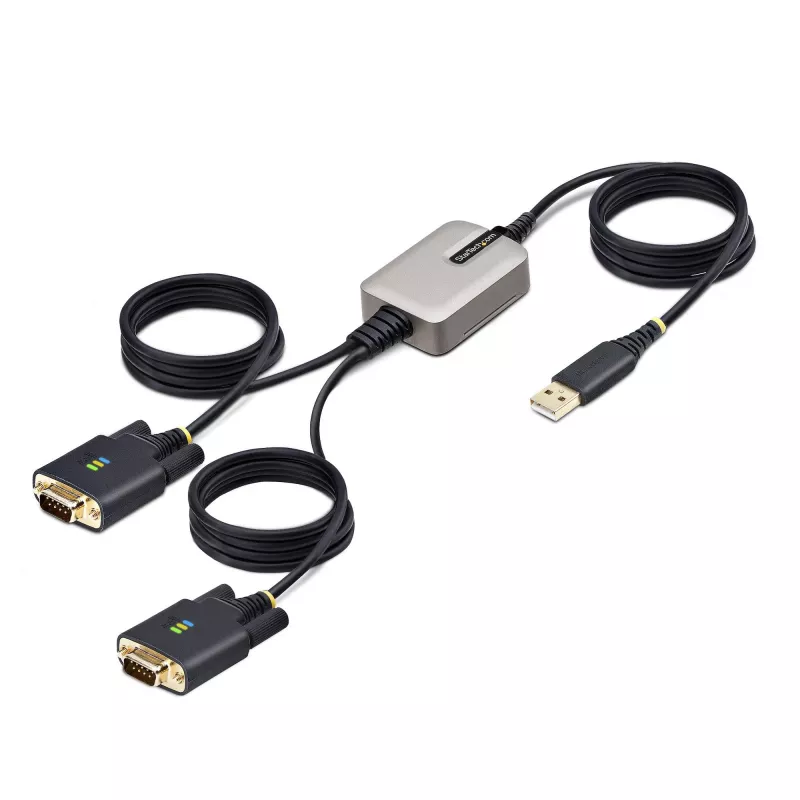 StarTech.com cable adaptador de 13ft (4m) de 2 puertos USB a serie, tornillos/tuercas DB9 reemplazables, retención de COM, USB-A a DB9 RS232, FTDI, protección ESD de nivel 4, Windows/macOS/ChromeOS/Linux – construcción robusta en TPE