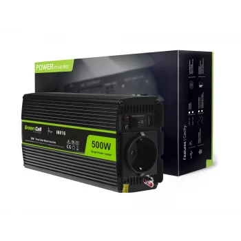 Inversor de coche Green Cell INV16 500 W DC 12 V a AC 230 V, 50 Hz, puerto USB, refrigeración activa, negro