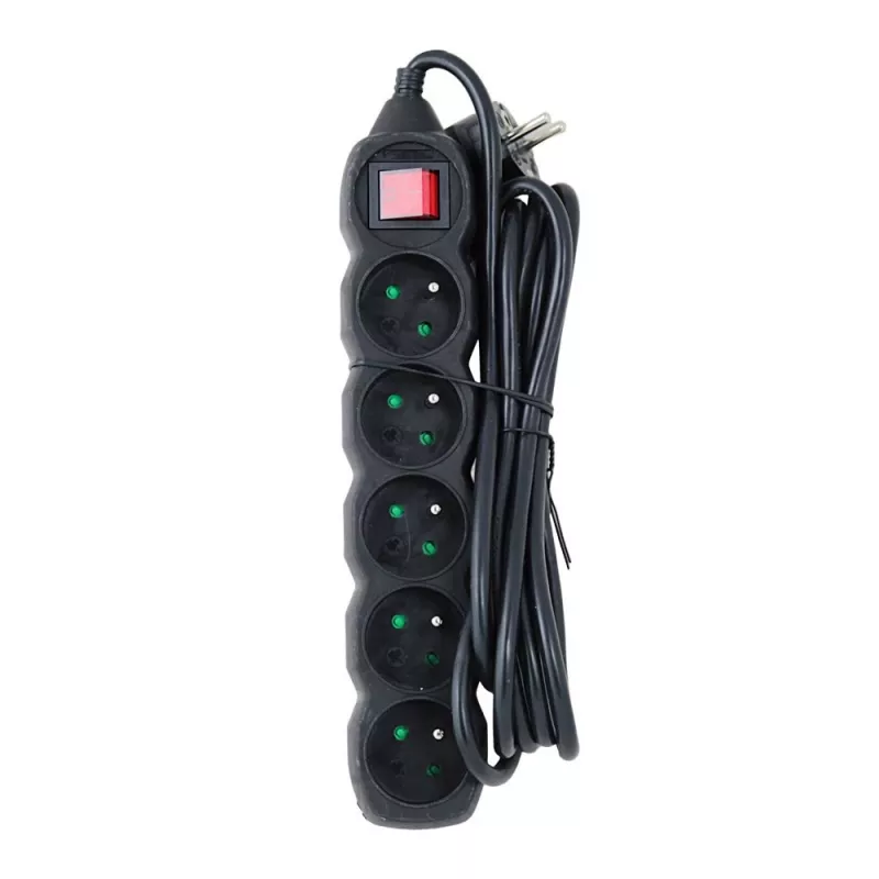 Alargador Esperanza ELK215K – cable de 3 m, 5 tomas con toma de tierra tipo E, para interiores, negro