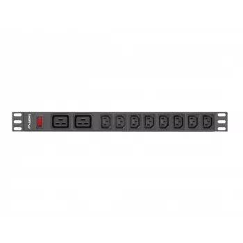 Unidad de distribución de energía para rack LANBERG PDU-02I1908I-0200-C20-BK — 1U, 10×C13, 16A, cable de 2 m, 19