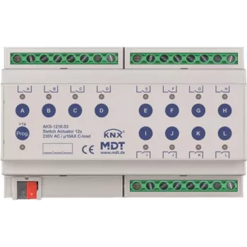 MDT - Actuador de conmutación 12 canales 8TE REG 230VAC 16A Carga C 140uF (AKS-1216.03)