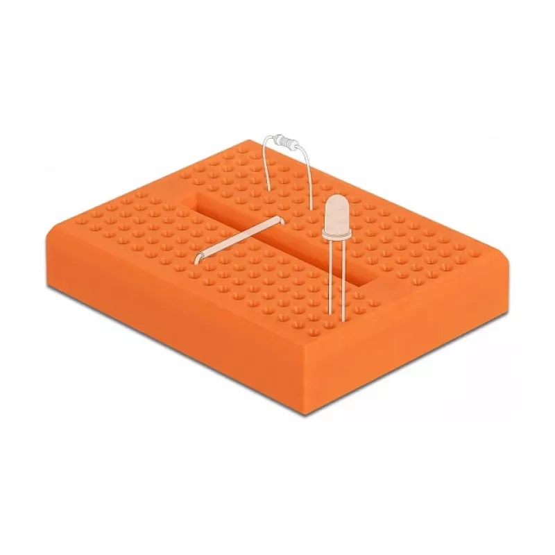 Breadboard DELOCK 18319, placa de prototipado de plástico, naranja, 36×46×10 mm