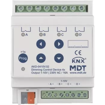MDT AKD-0410V.02 regulador de intensidad 4 canales, 4TE, REG, 1-10V, RGBW (AKD-0410V.02)