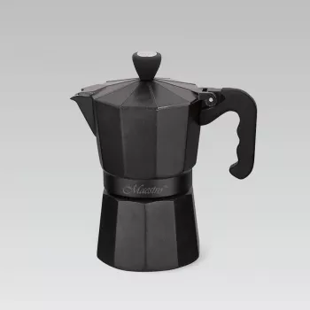 Cafetera moka Maestro MR-1666-3 negra, cafetera manual de aluminio para 3 tazas, 150 ml, negra
