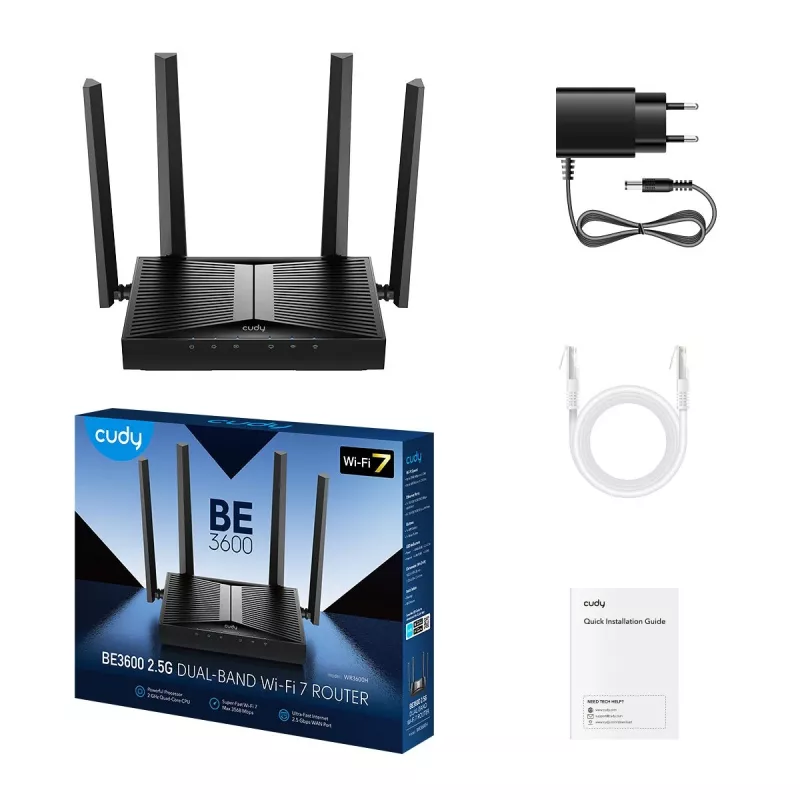 Router de sobremesa Cudy WR3600H Wi‑Fi 7 Doble banda 2.4/5 GHz, 2882 Mbit/s, Gigabit Ethernet, 4 puertos LAN, 12 V DC