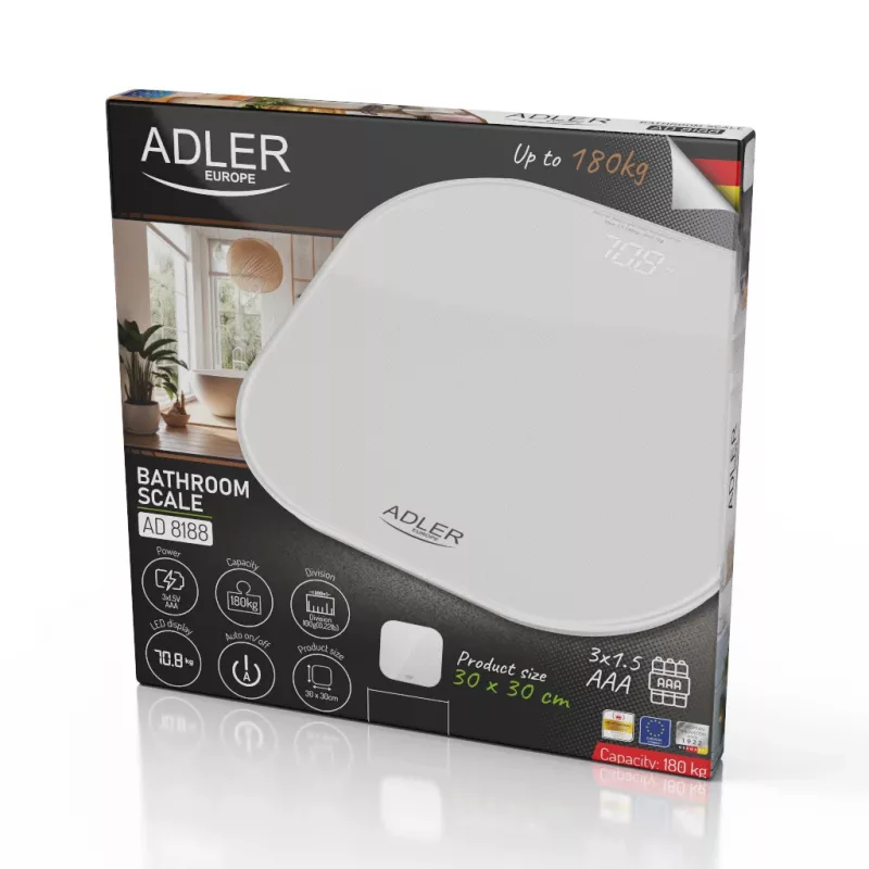 Báscula de baño Adler | AD 8188 | Carga máxima 180 kg | Precisión 100 g | Blanca