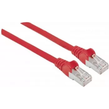 Cable de red Intellinet, Cat5e, 5 m, rojo, CCA, SF/UTP, PVC, RJ45, contactos dorados, sin lengüeta, funda antipinzamiento, garantía de por vida