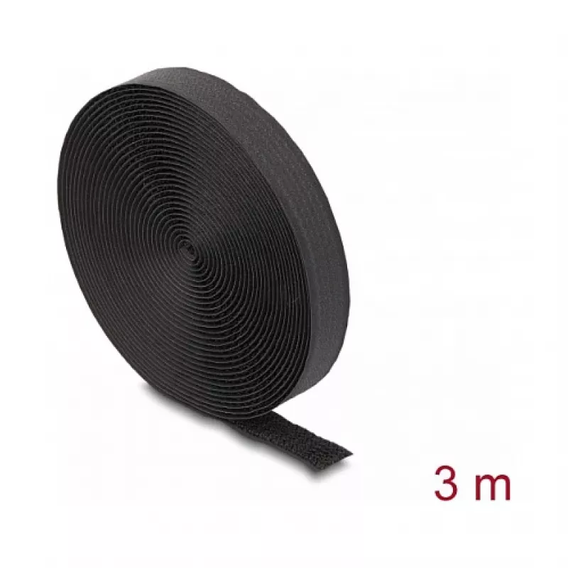 Cinta de velcro DeLOCK 3 m x 20 mm negra nailon