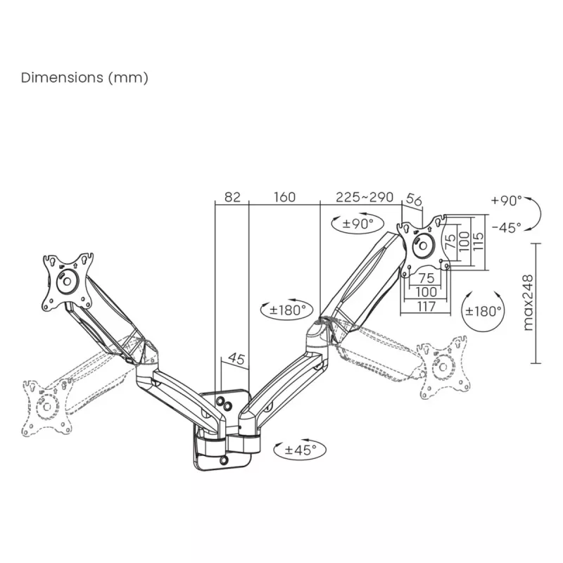 Soporte de pared Maclean para dos monitores, 17-32'', máx. 9 kg, resorte mecánico, MC-988