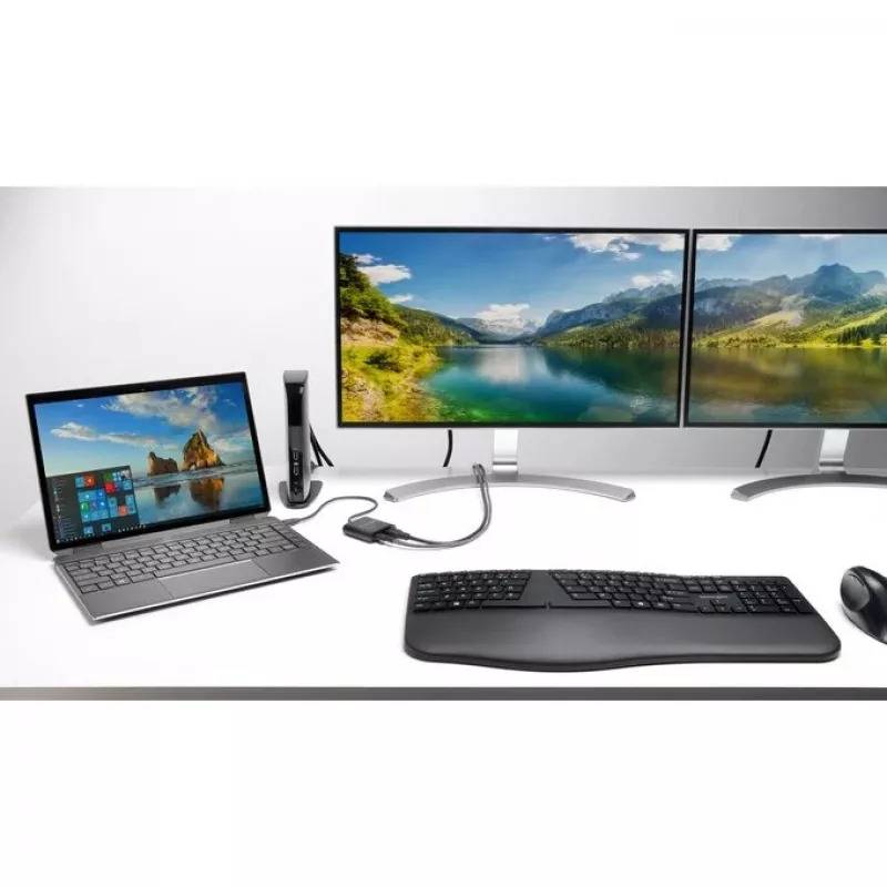 Kensington ProFit Ergo Teclado inalámbrico FR, tamaño completo (100%), con cable e inalámbrico, RF inalámbrico + USB, AZERTY, negro