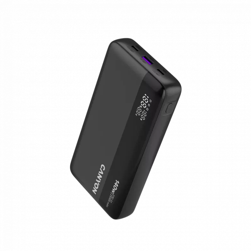 CANYON Batería externa PB-240, 25000mAh PD140W con pantalla, tamaño 160,0x82x27 mm, peso 508±10g, Gris oscuro