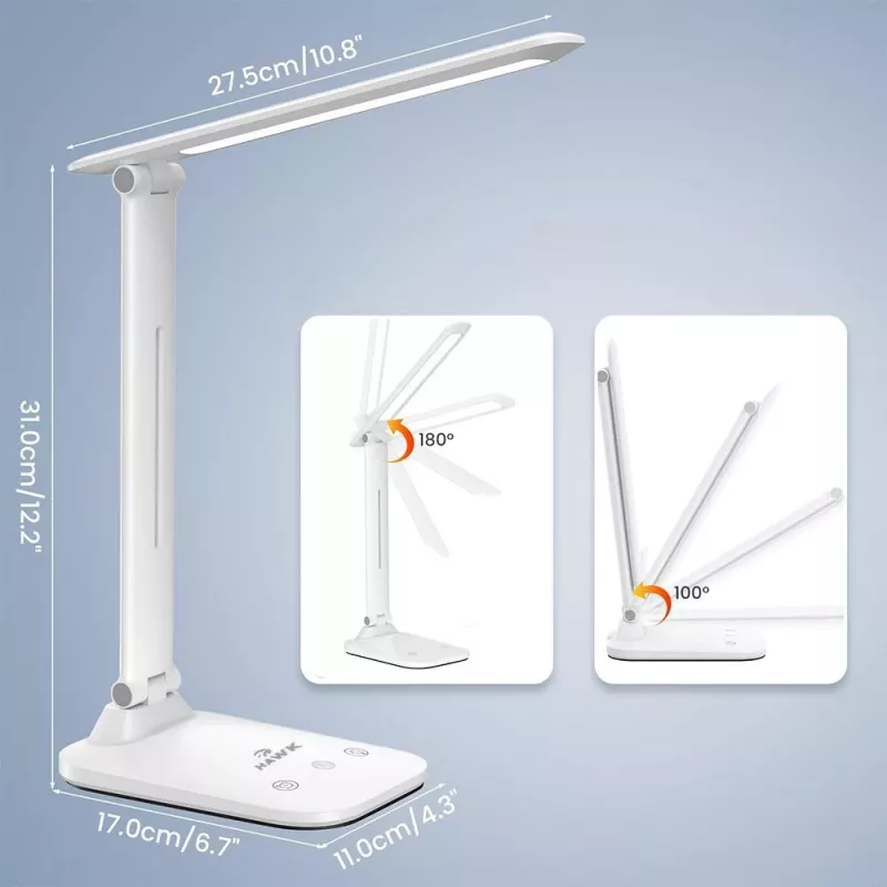 Lámpara de mesa Hawk HW-LAMP01 blanca LED brillo ajustable, brazo ajustable