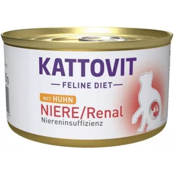 Comida húmeda para gatos KATTOVIT Riñón/Renal Pollo 185 g – dieta veterinaria renal, gatos adultos, lata de 185 g