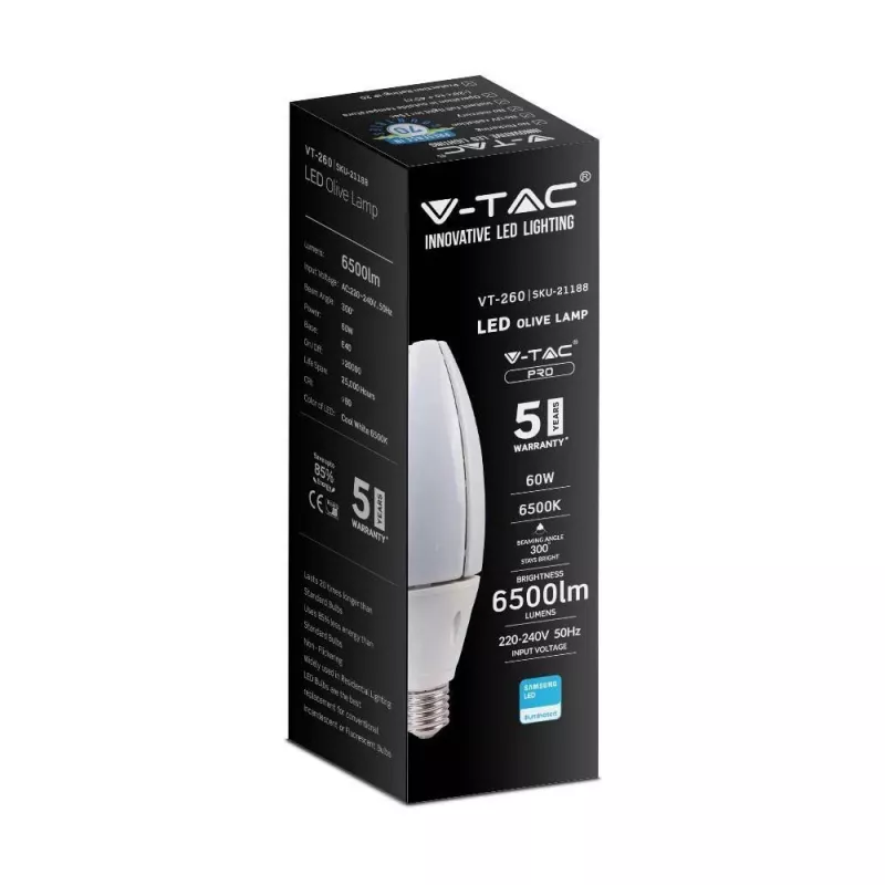 Lámpara LED V-TAC VT-260 chip SAMSUNG 60W E40 4000K 6500lm (SKU 21187) blanco