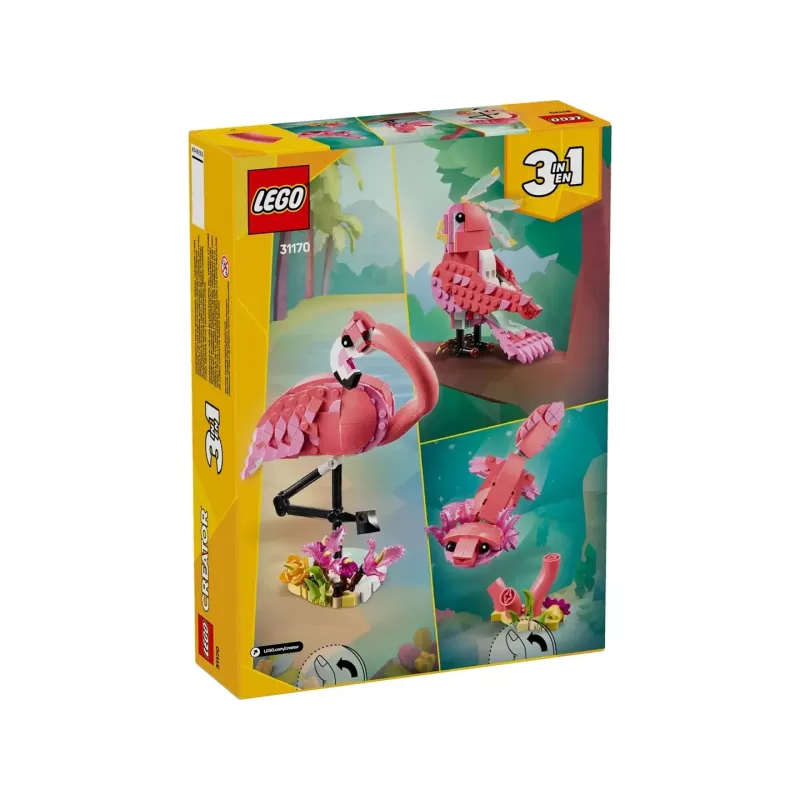 LEGO Creator 3 en 1 Flamenco rosa 31170 set de construcción, 288 piezas, altura 230 mm, edad recomendada 8+