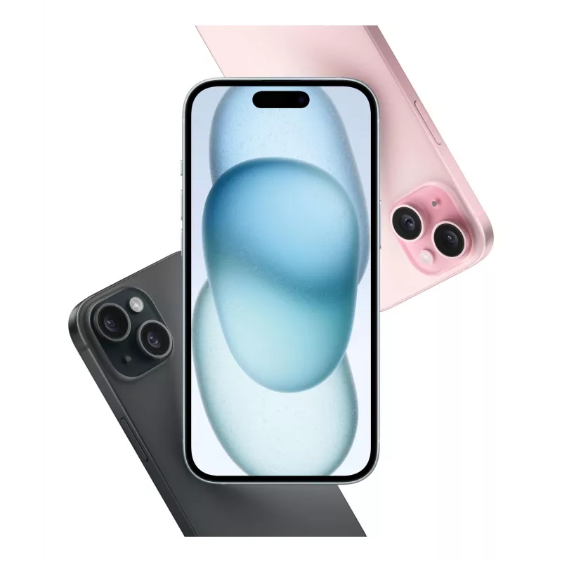 Apple iPhone 15 smartphone 6,1" (15,5 cm) OLED, Dual SIM, A16, 128 GB, cámara doble de 48 MP, iOS 17, 171 g, azul (versión India)