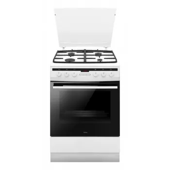Cocina independiente AMICA 617GEH3.33HZpTaDpA(W) PIZZA — placa de gas 4 zonas, horno eléctrico 65 L, temporizador electrónico, blanca