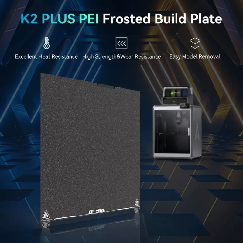 Placa de construcción Creality K2 Plus PEI Frosted 400×400 mm — cama de impresión de repuesto