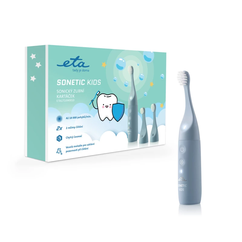Cepillo de dientes eléctrico infantil ETA Sonetic Kids, azul — cabezal compacto, limpieza suave