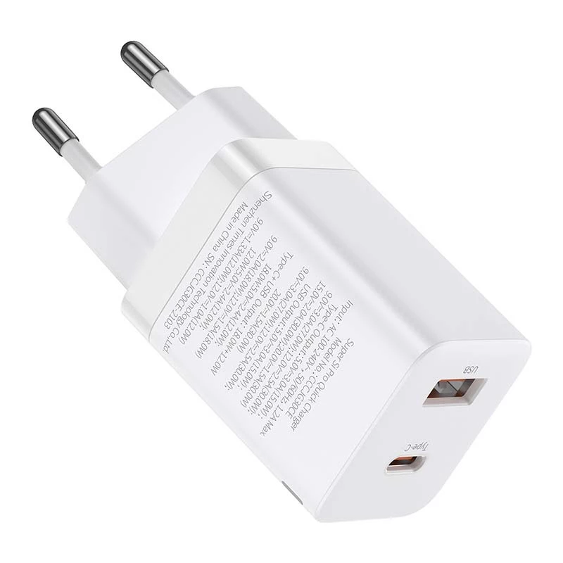 Cargador rápido Baseus Super Si Pro USB + USB-C 30W (blanco)