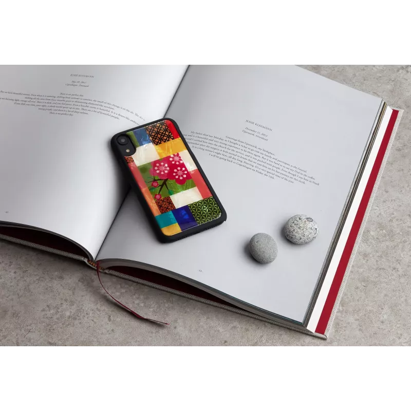 Funda para móvil iKins para iPhone XR — patrón de flores de cerezo, negra