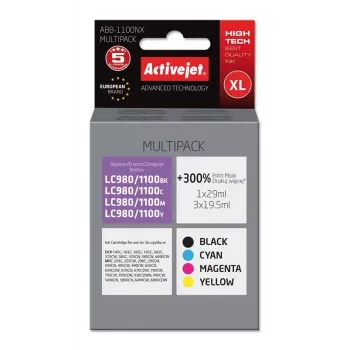 Activejet ABB-1100NX Tinta (sustituto de Brother LC1100/980; Supreme; 1 x 29 ml, 3 x 19,5 ml; negro, magenta, cian, amarillo)