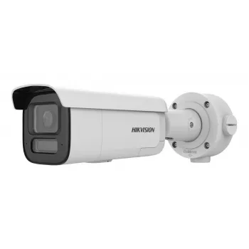 Hikvision Pro Series 4MP AcuSense Cámara de red tipo bullet varifocal motorizada con luz estroboscópica y aviso sonoro