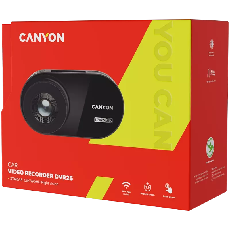 Canyon Dashcam DVR25 WQHD/2.5k/WiFi/App/tarjeta SD negra venta al por menor