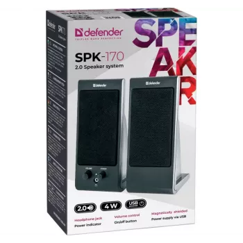 Altavoces de escritorio/estantería DEFENDER SPK-170 2.0, 4 W RMS, USB 5 V con cable, 3,5 mm, negro