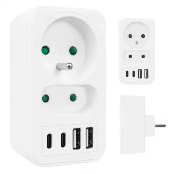 Regleta de enchufes MACLEAN MCE249 F/W – 2 tomas de corriente (16A + 6A) y 4 USB (2× A, 2× C PD 20W)