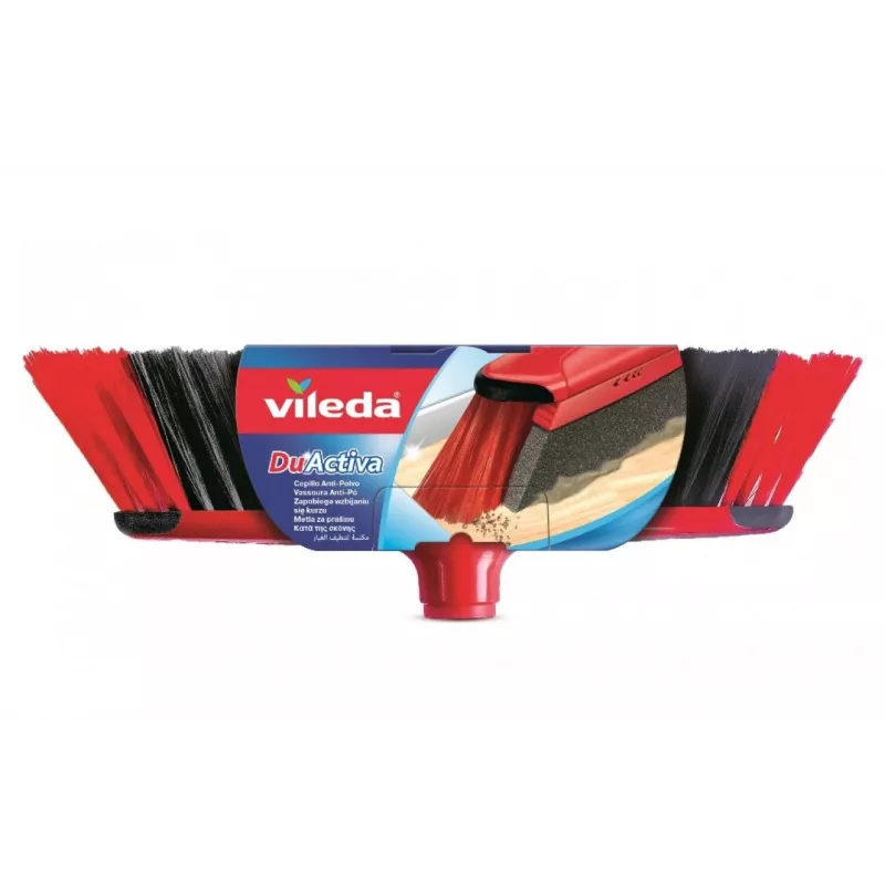 Escoba de interior VILEDA 151221 con cabezal de goma, cerdas suaves/duras, roja, 340 mm de ancho de paquete