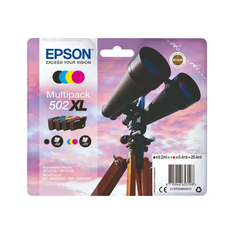 Epson 502XL multipack de tinta original, negro/cian/magenta/amarillo, 4x (C13T02W94020)