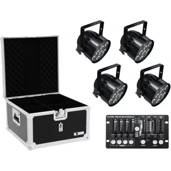 Set de focos LED PAR EUROLITE 4x PAR-56 QCL con flightcase y controlador