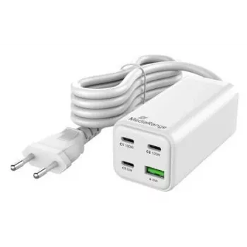 Cargador móvil MediaRange MRMA124 100W AC, 3x USB-C, entrada 100–240V, cable de 1,5 m, Blanco