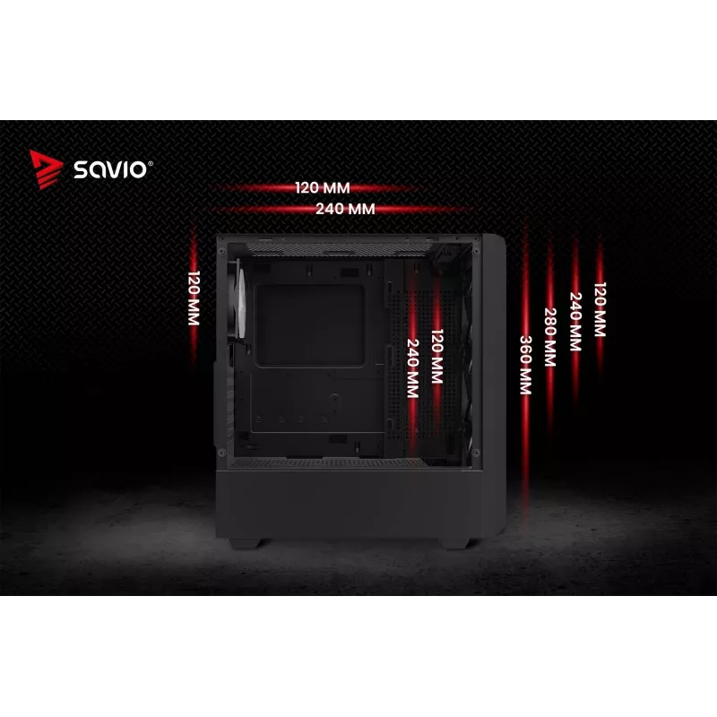 Savio Noctis Glass RGB Cube caja para PC, ATX/Micro-ATX/Mini-ITX, frontal de vidrio templado, ventiladores RGB, negra