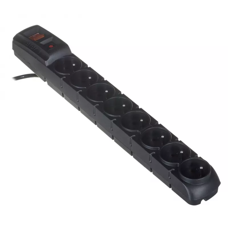 Regleta con interruptor: 8 tomas, cable de 1,5 m, negro