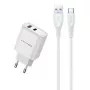 Fuente de alimentación Awei PD81T-EU 22,5W con cable USB y USB-C, blanco, GaN