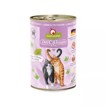 Comida húmeda para gatos Fox4Pets GRANATAPET DeliCATessen Cordero y pavo paté 400 g, sin cereales, adulto, hipoalergénico