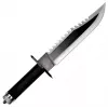 Cuchillo de supervivencia fijo Cinema Classic CC-H2 — 400 mm de longitud total, hoja de acero 250 mm, lisa y dentada, empuñadura negra, incluye funda de cuero