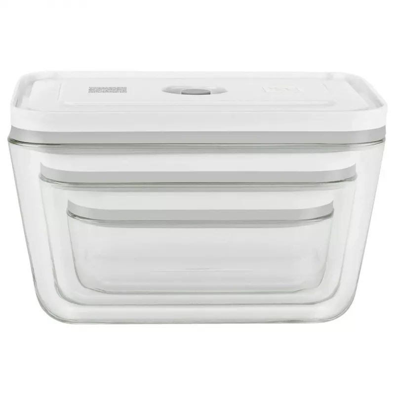 ZWILLING Fresh & Save 36803-003-0 set de recipientes rectangulares de vidrio al vacío, 3 uds. (S/M/L, 0,35/0,75/1,6 L), borosilicato, apto para microondas/horno/lavavajillas, gris/transparente