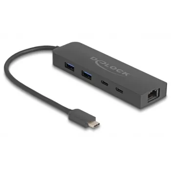 Hub USB DeLOCK 10 Gbit/s con 2,5 Gigabit LAN y PD 85 vatios