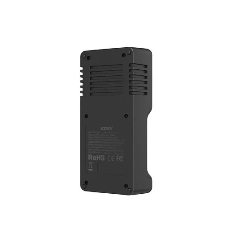 Cargador de pilas XTAR VC2SL — USB 5V 1A, LCD, carga 2 celdas, compatible Li-Ion/NiMH/NiCd, tamaños A/AA/AAA/AAAA/C/D/SC, negro