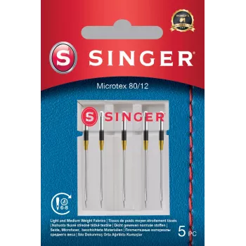 Aguja Microtex SINGER 250053203 tamaño 80/12 – aguja fina y afilada para costura precisa en tejidos ligeros