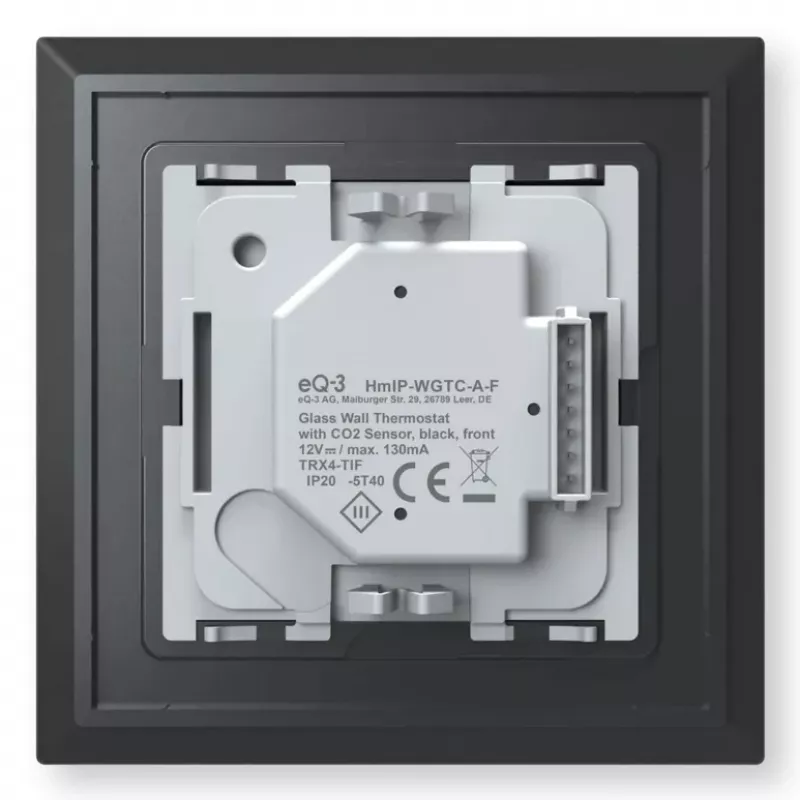 Termostato de pared de cristal Homematic IP con sensor de CO₂ — mecánico, negro, 230 V, IP20