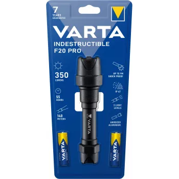 Varta Indestructible F20 Pro - Linterna - Negro - Aluminio - 9 m - IP67 - LED