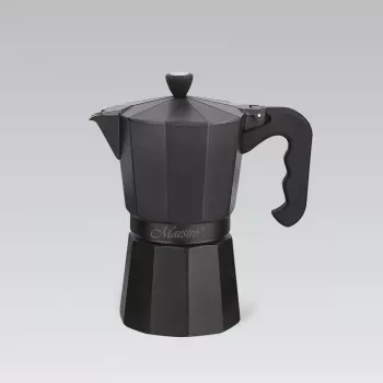 Cafetera moka Maestro MR-1666-6 negra — cafetera espresso manual para fogones, 6 tazas, 300 ml, aluminio negro