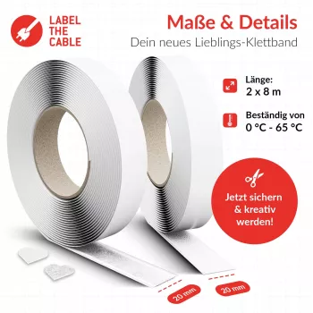 Cinta de bridas Label the Cable Easy Tape Strap LTC 1520-8-20, 8 m de longitud, 20 mm de ancho, blanco