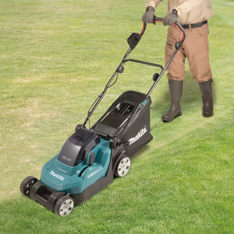 Makita DLM382PM2 - Cortacésped - A batería - 18 V - 4 Ah - 2 baterías - 3700 1/min - 38 cm - 16,9 kg